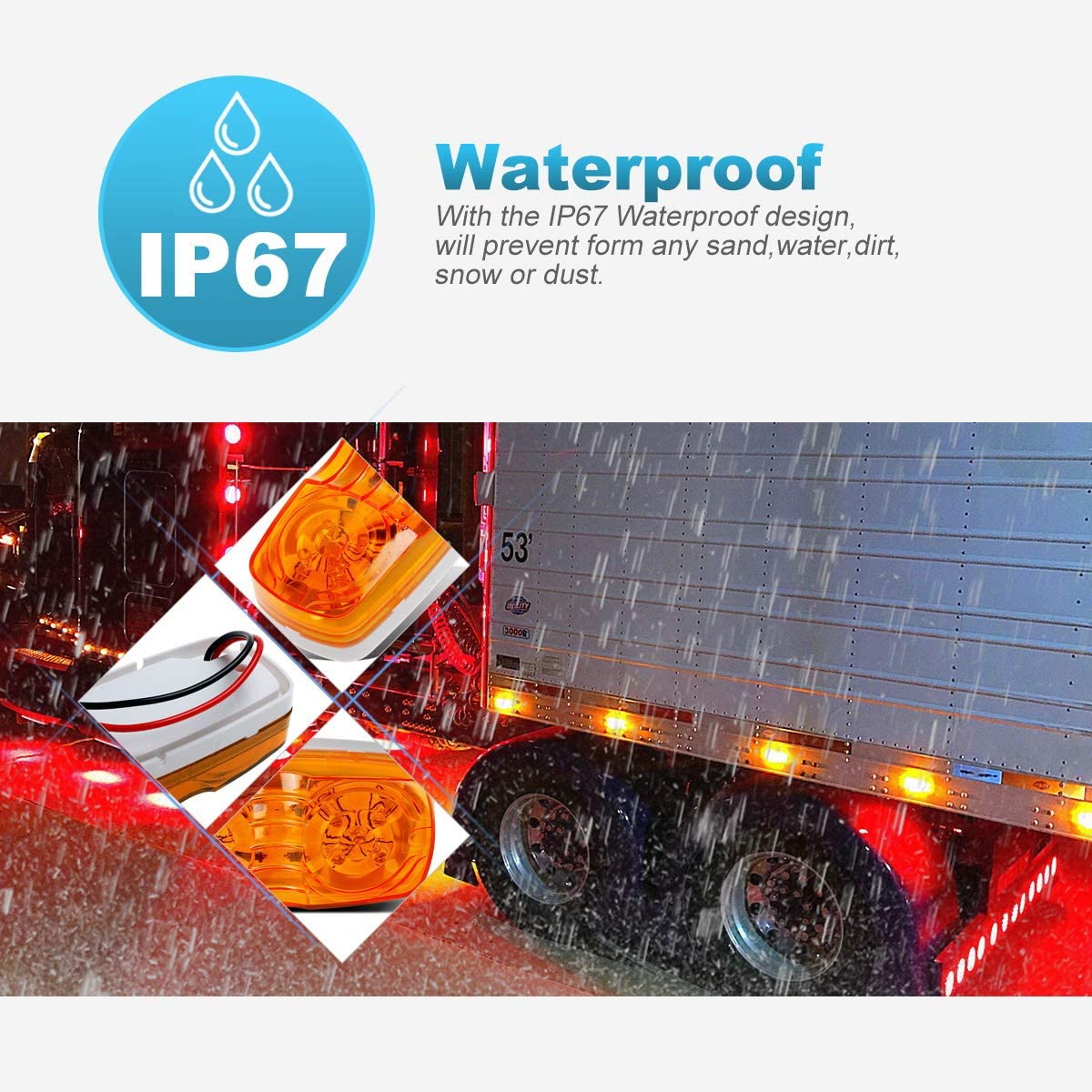 トラック マーカー ライト、トラック クリアランス マーカー ライト、クローム付きマーカー ライト、クローム マーカー ライト LED、クローム LED カー トラック ライト電球付き LED マーカー ライト、防水 LED 作業灯、正方形防水 LED 作業灯、青色インテリア LED 車電球、3/4 インチ LED サイド マーカー ライト