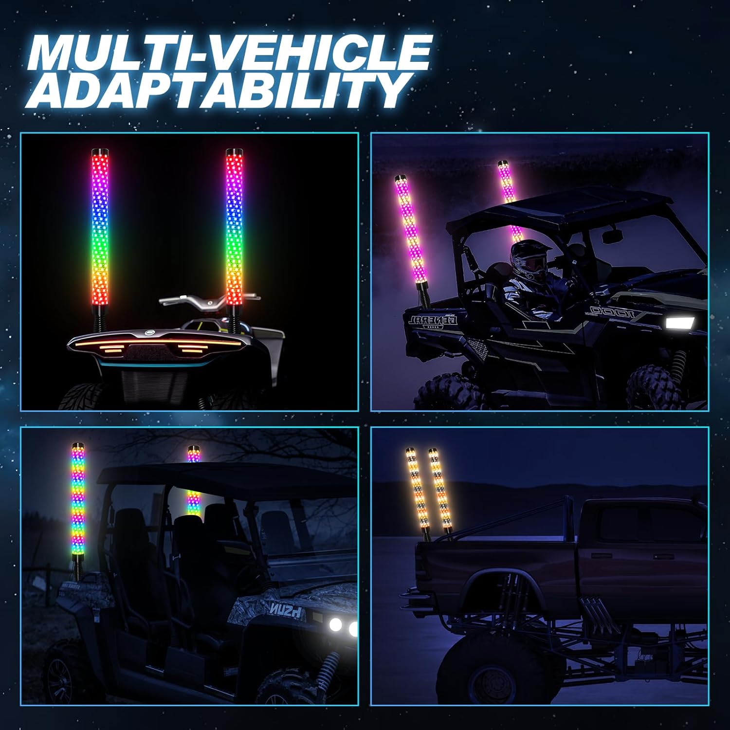 LED ホイップライト リモート & APP コントロール付き ATV 用追跡パターン